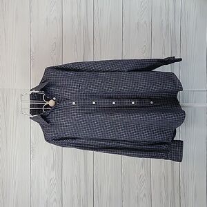 Faconnable Mens Button-Down Shirt Checkered Plaid Blue & White Size L
